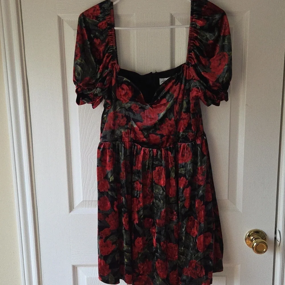 Petal and Pup Velvet Mini Dress M NWT Anders Black Red $99 Valentin'es Cocktail - Picture 3 of 9